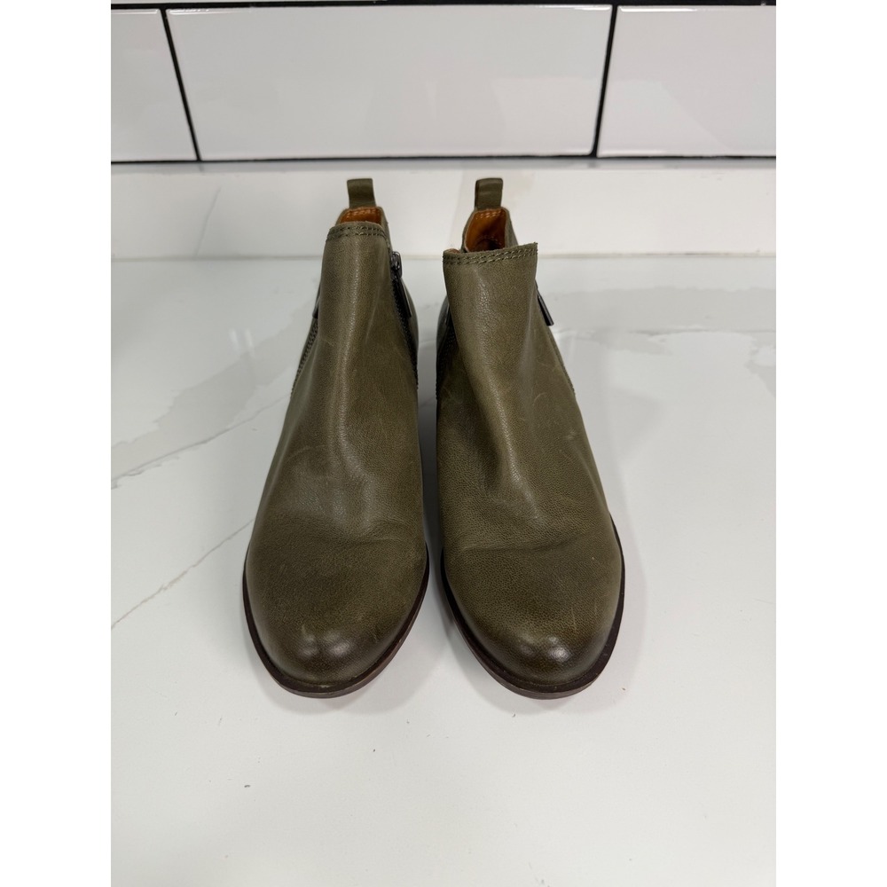 Lucky Brand Basel Olive Green Leather Ankle Boots 6.5M LK-BASEL Dual Zip Bootie